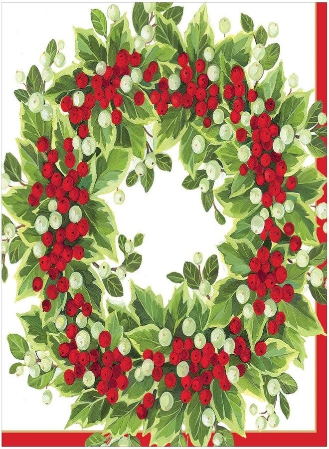Caspari Holly and Berry Wreath Paper Dinner Napkins - 20 Per Package - Image 2